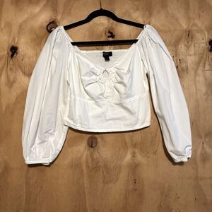 La Rambla 100% Cotton Puff Sleeve White Poplin Blouse Sz M Peasant Milkmaid